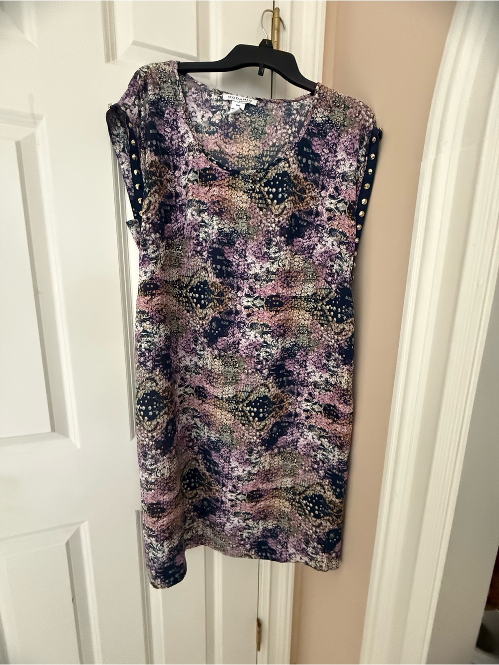 Moda Purple Multi Print Sleeveless Shift Dress with Studded Sides